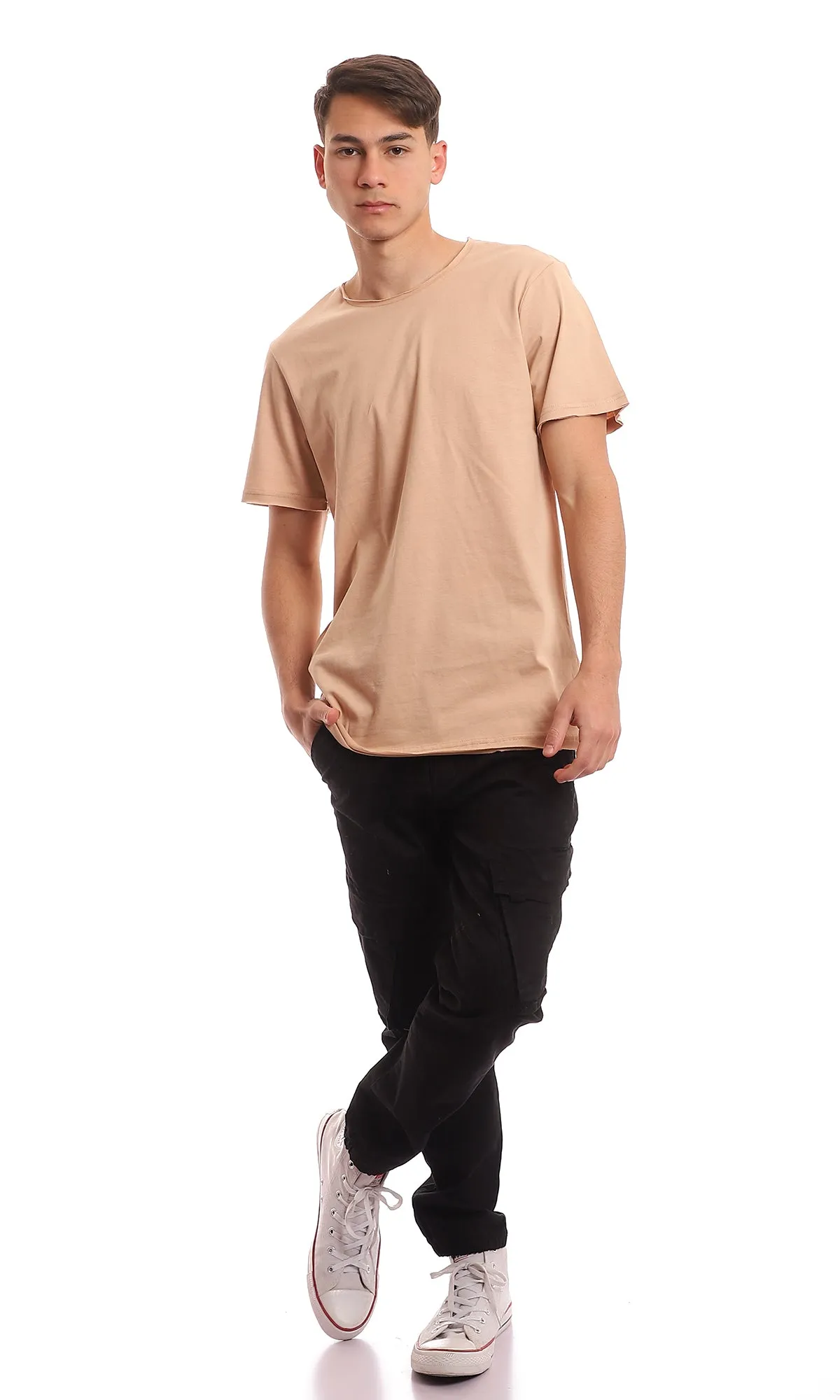 97700 Crew Neck Comfy Fit Round Coffee Solid T-Shirt