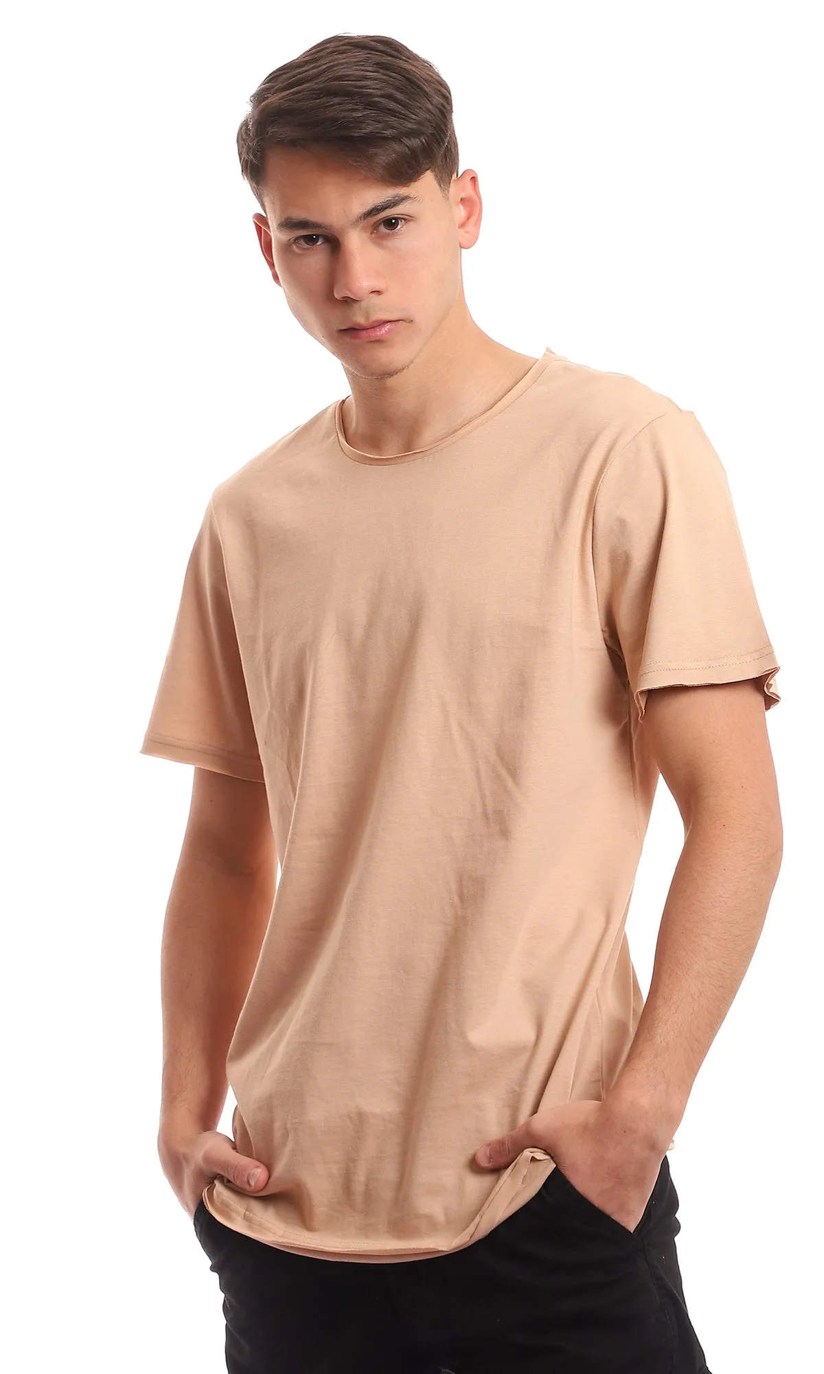 97700 Crew Neck Comfy Fit Round Coffee Solid T-Shirt