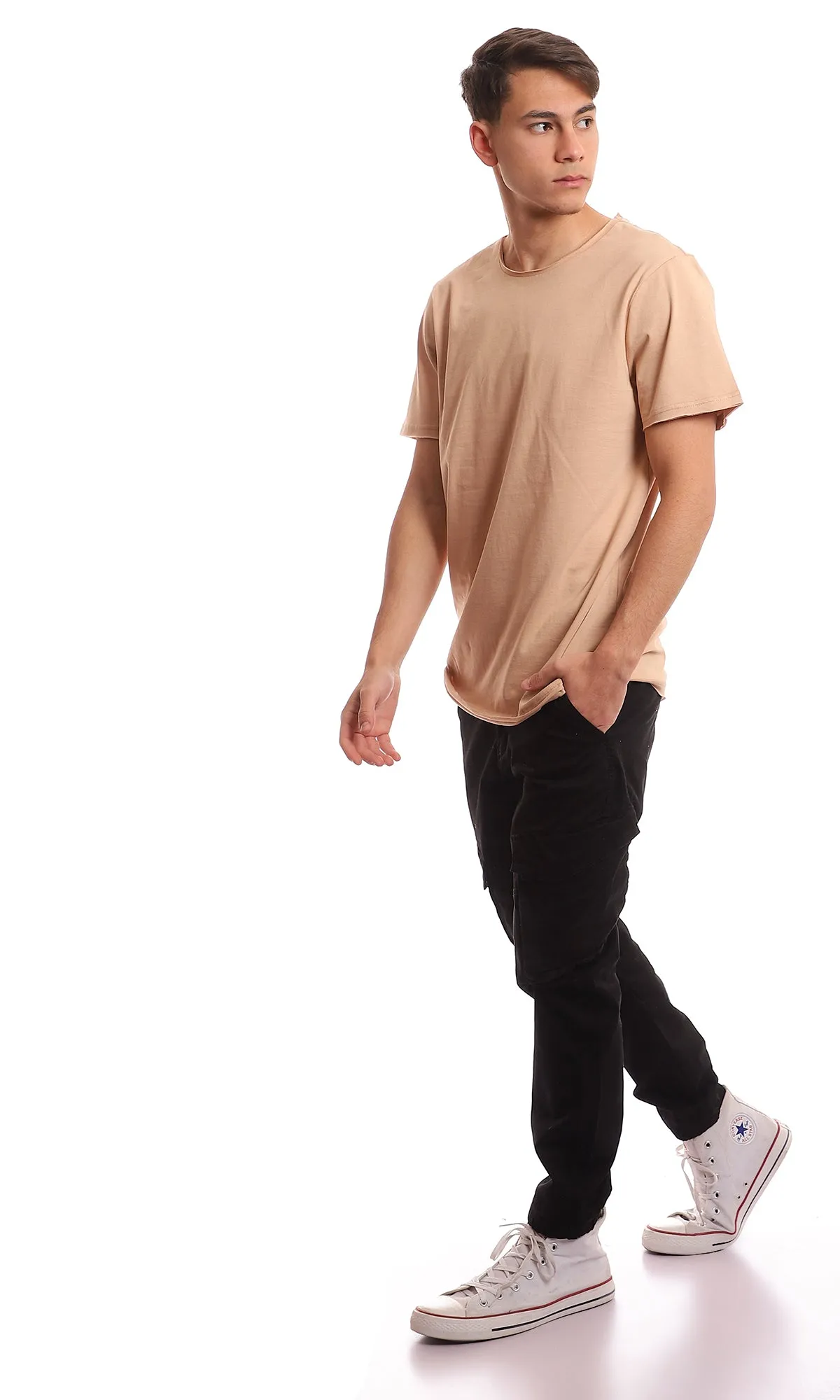 97700 Crew Neck Comfy Fit Round Coffee Solid T-Shirt