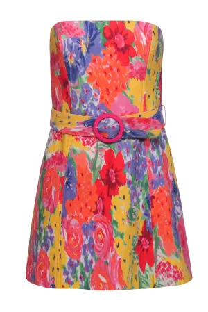 Amanda Uprichard - Multicolor Abstract Floral Print Strapless Mini Dress Sz S