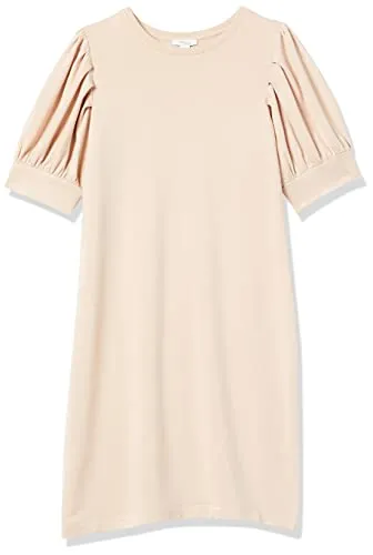 Amazon Essentials Women's Supersoft Terry Relaxed-Fit Short-Sleeve Puff-Sleeve Dress (Previously Daily Ritual), Camel, Medium