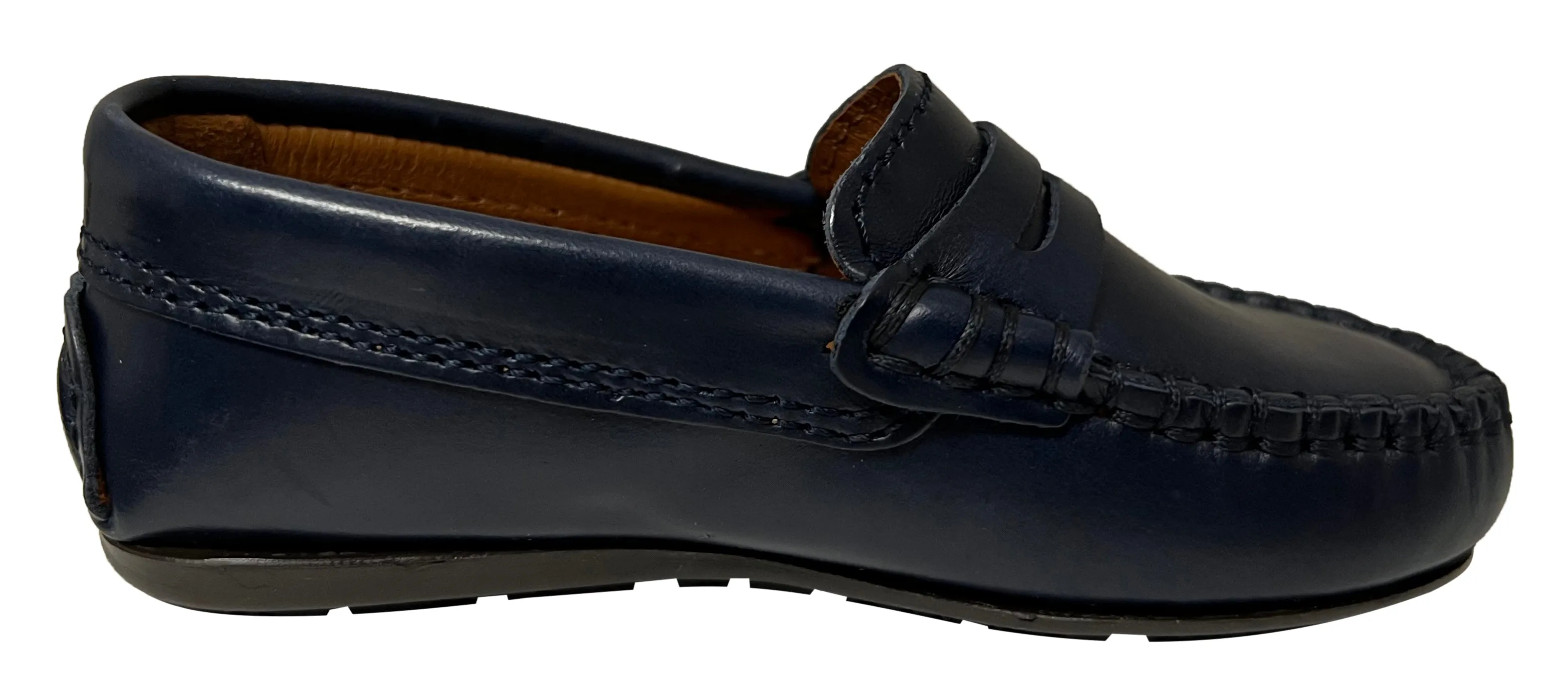 Atlanta Mocassin Boy's and Girl's Smooth Leather Penny Loafers, Navy Blue Sierra Antik