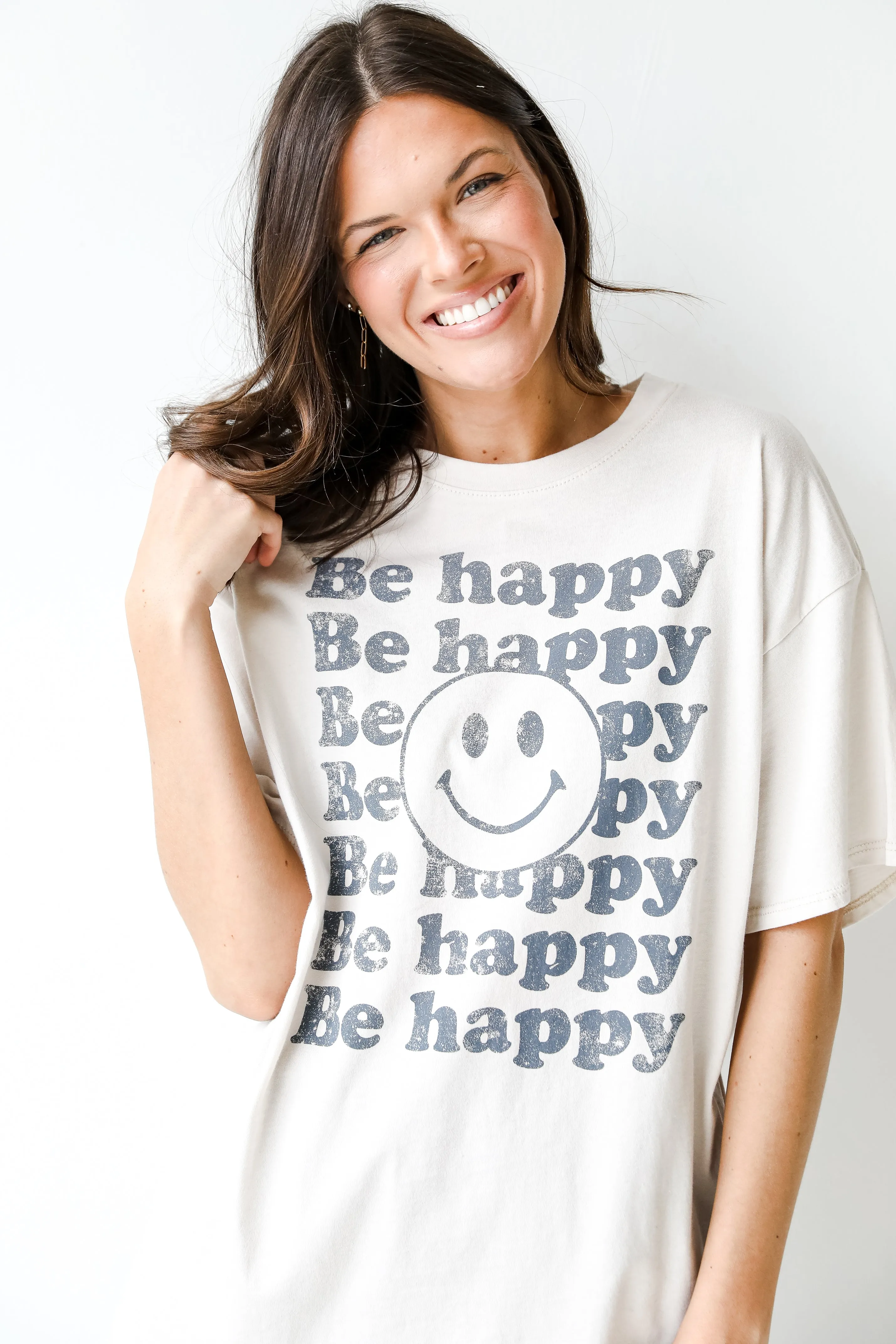 Be Happy Smiley Face Graphic Tee