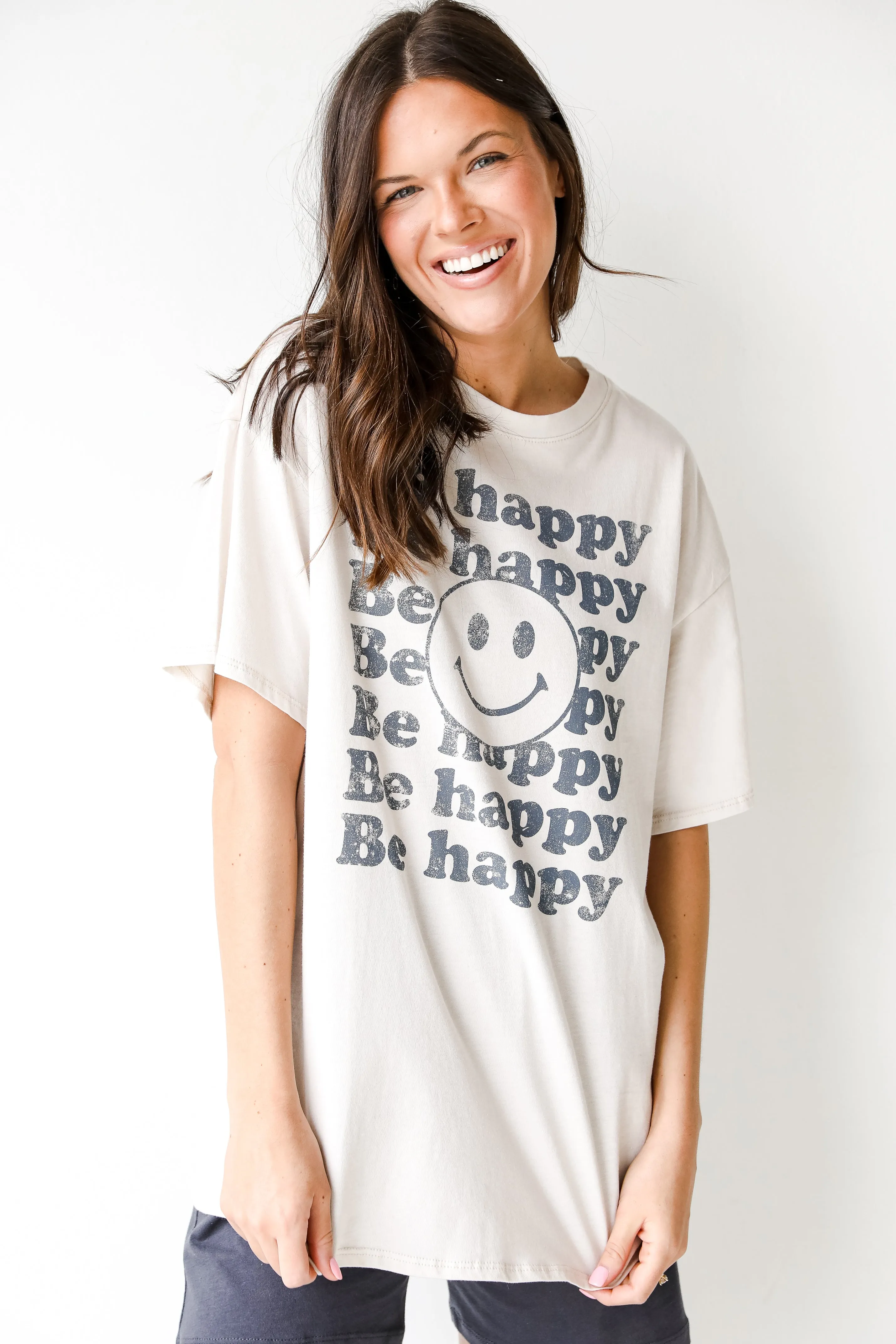 Be Happy Smiley Face Graphic Tee