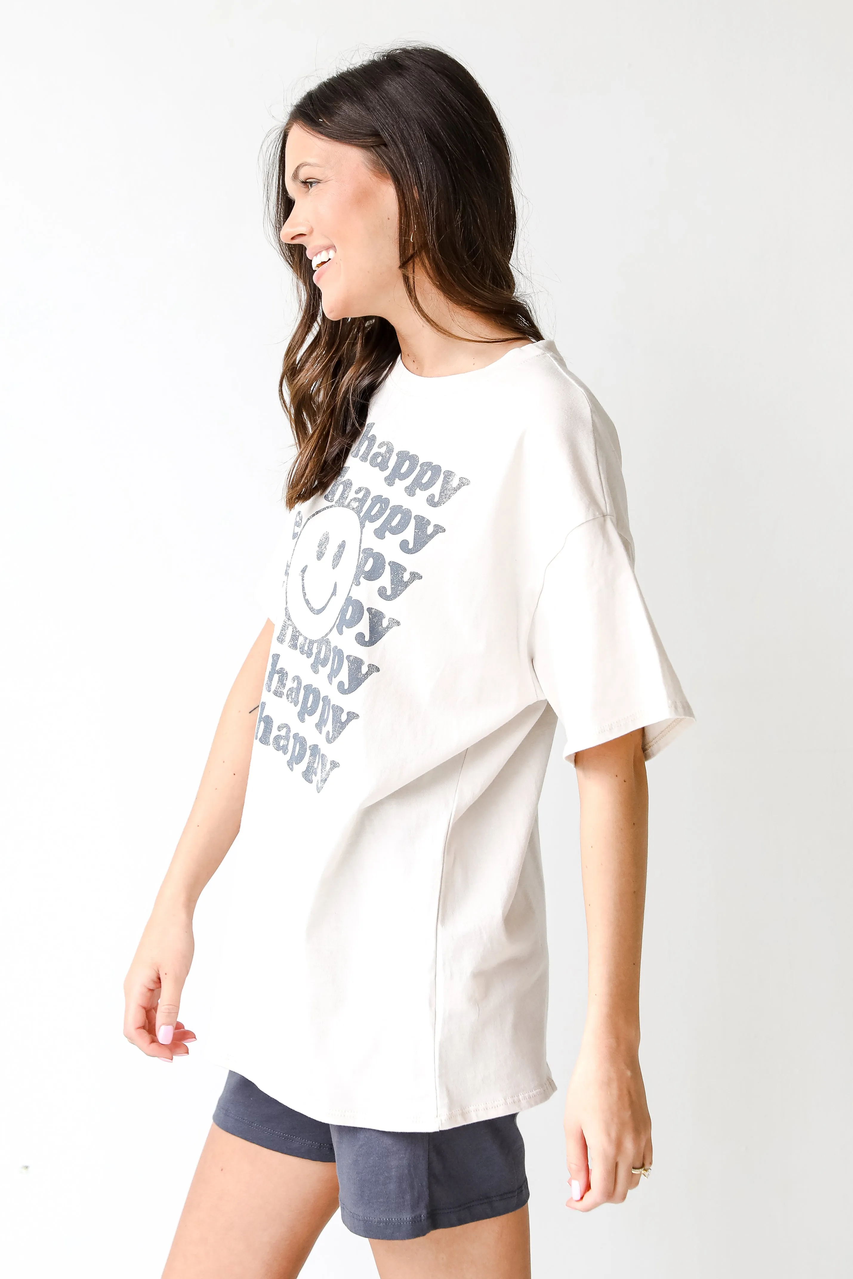 Be Happy Smiley Face Graphic Tee