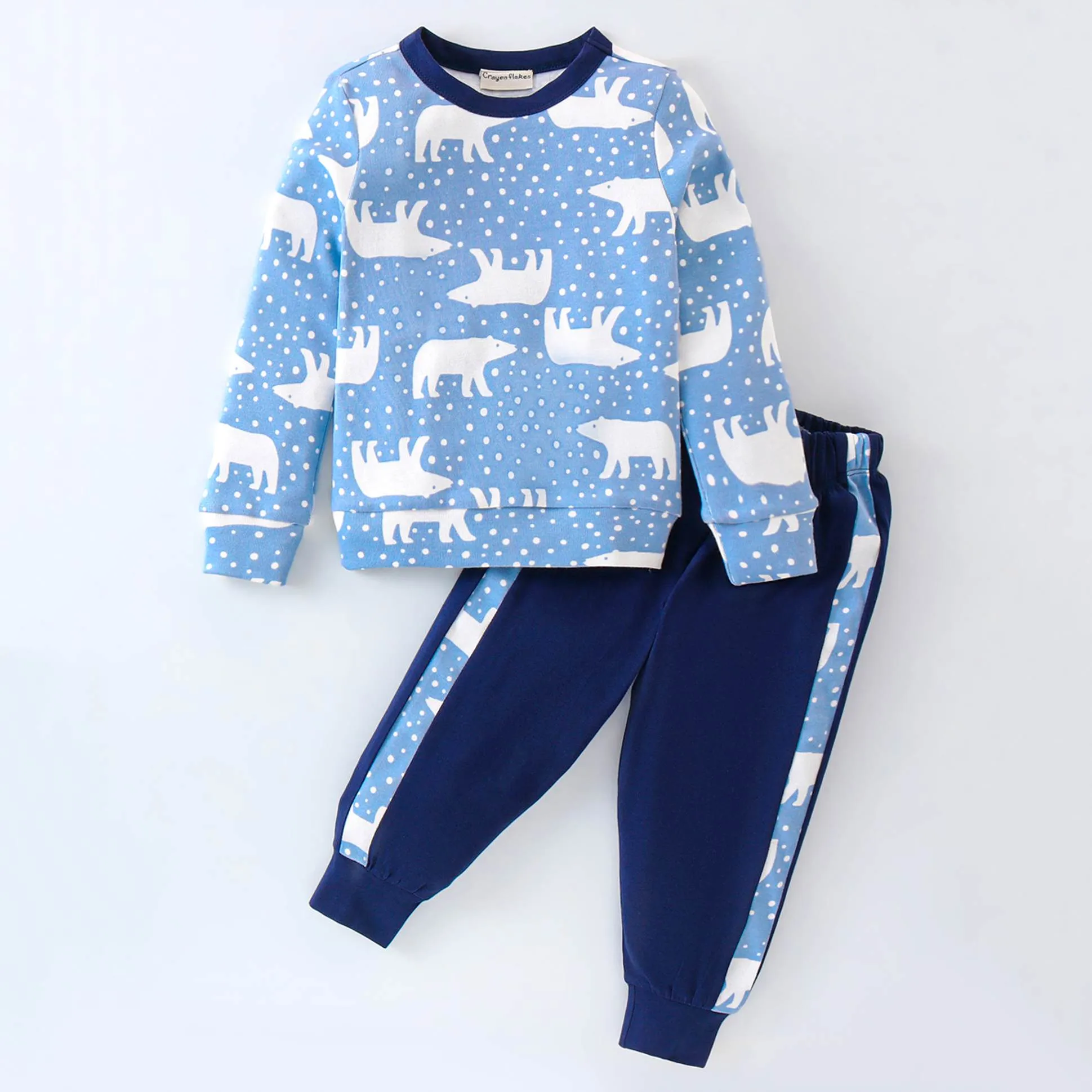 Bear Printed Top with Coordinating Joggers Set