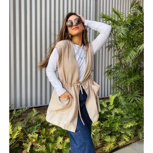 Beige linen drawstring vest