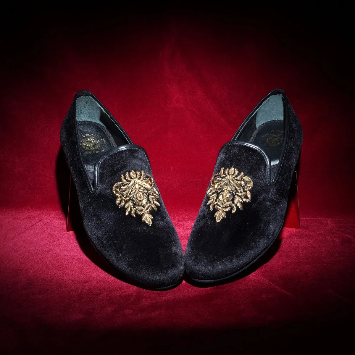 Black Velvet Slip-on Shoes with Hand Zardosi Design