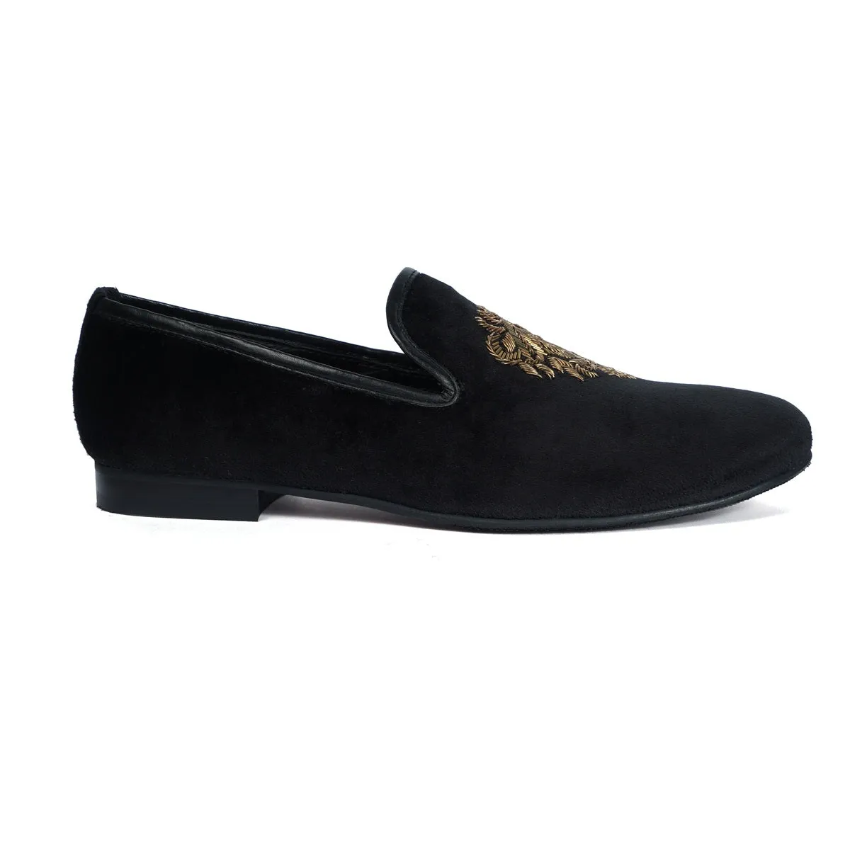 Black Velvet Slip-on Shoes with Hand Zardosi Design