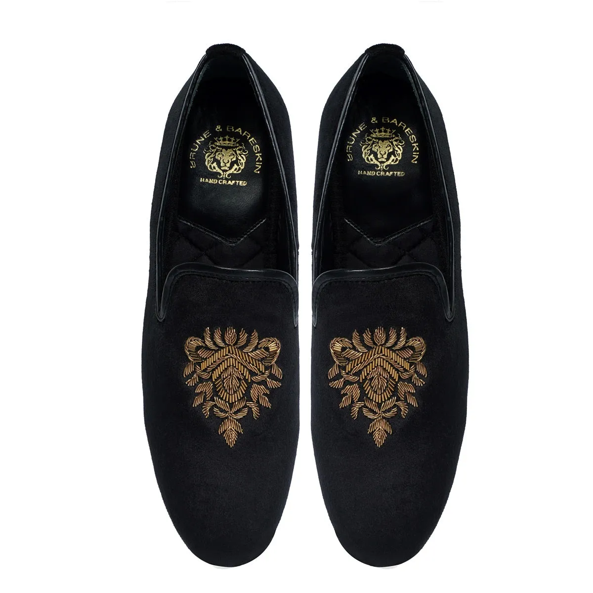 Black Velvet Slip-on Shoes with Hand Zardosi Design