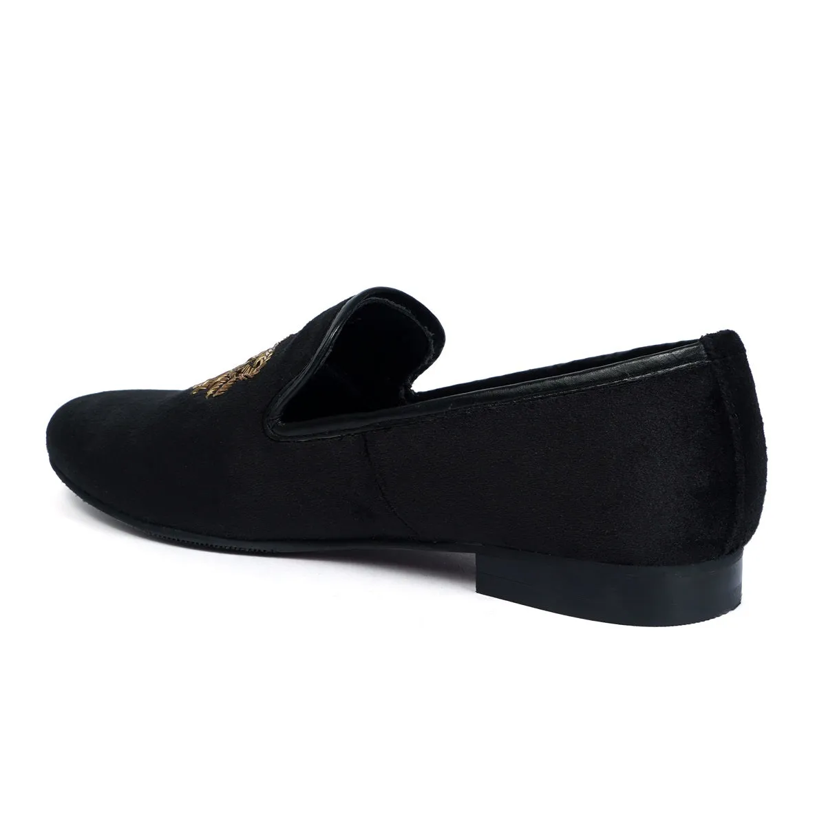 Black Velvet Slip-on Shoes with Hand Zardosi Design