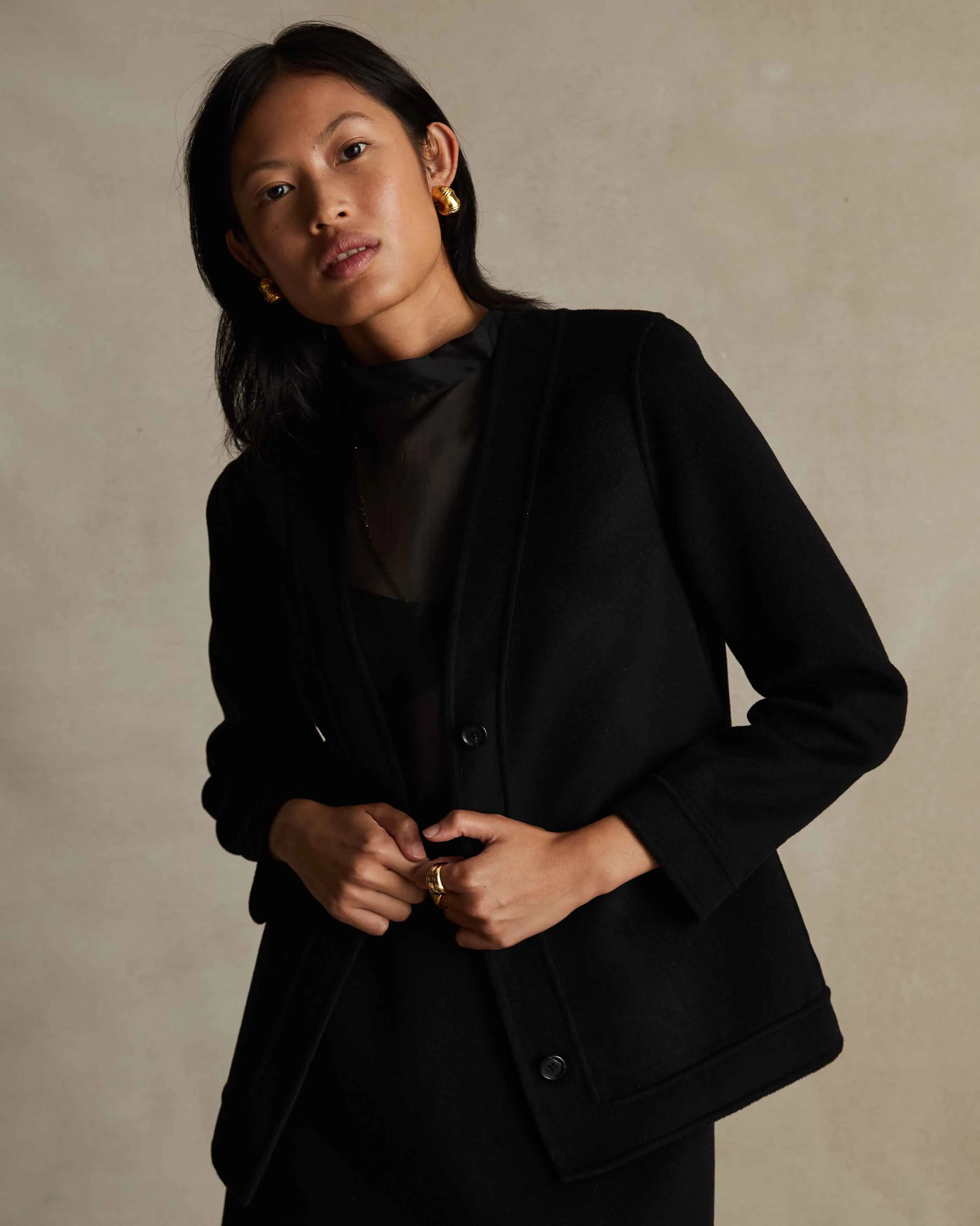 Black Wool Silk Elsa Jacket