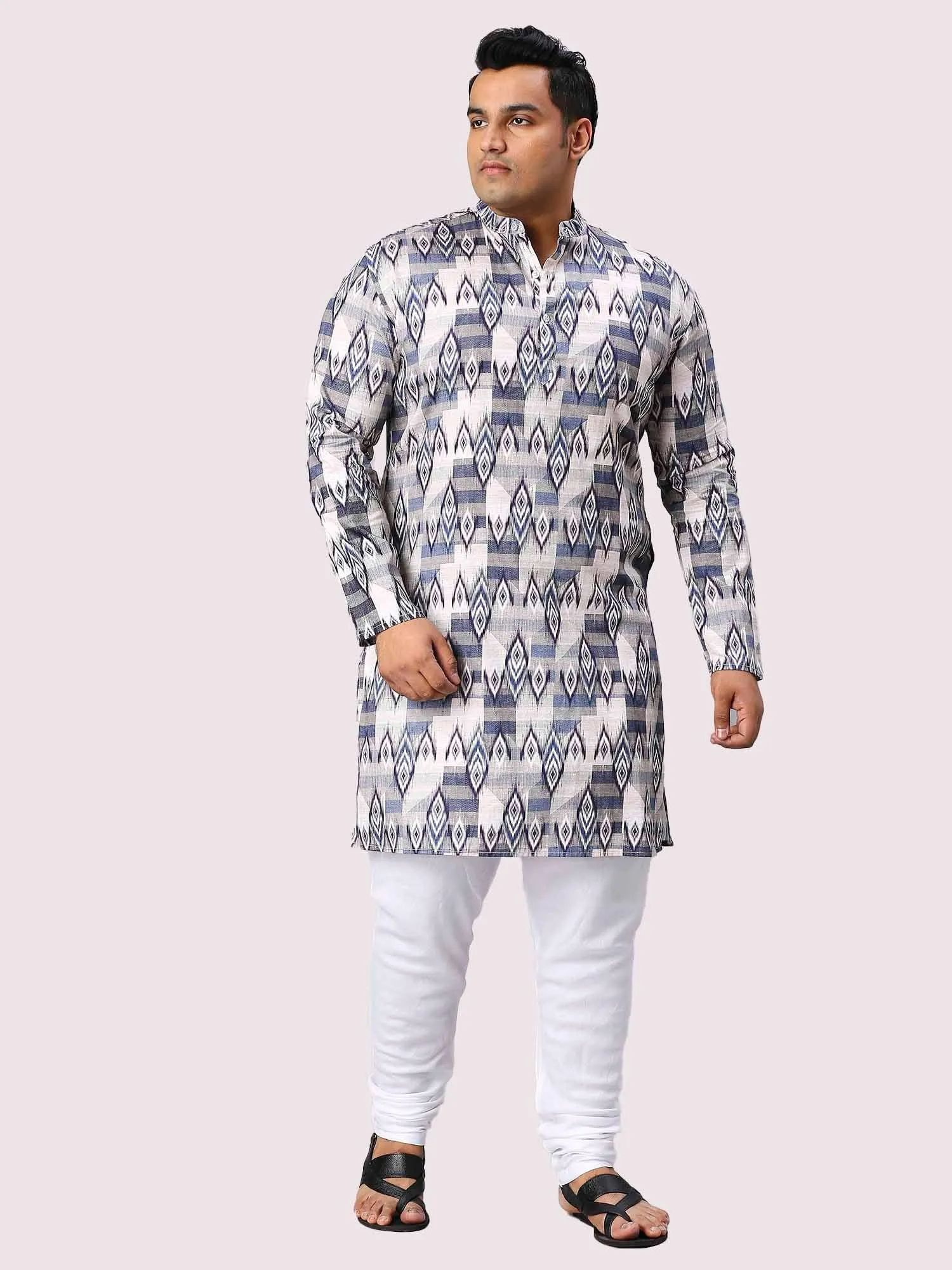 Blue Pattern Digital Printed Men's Plus Size Kurta