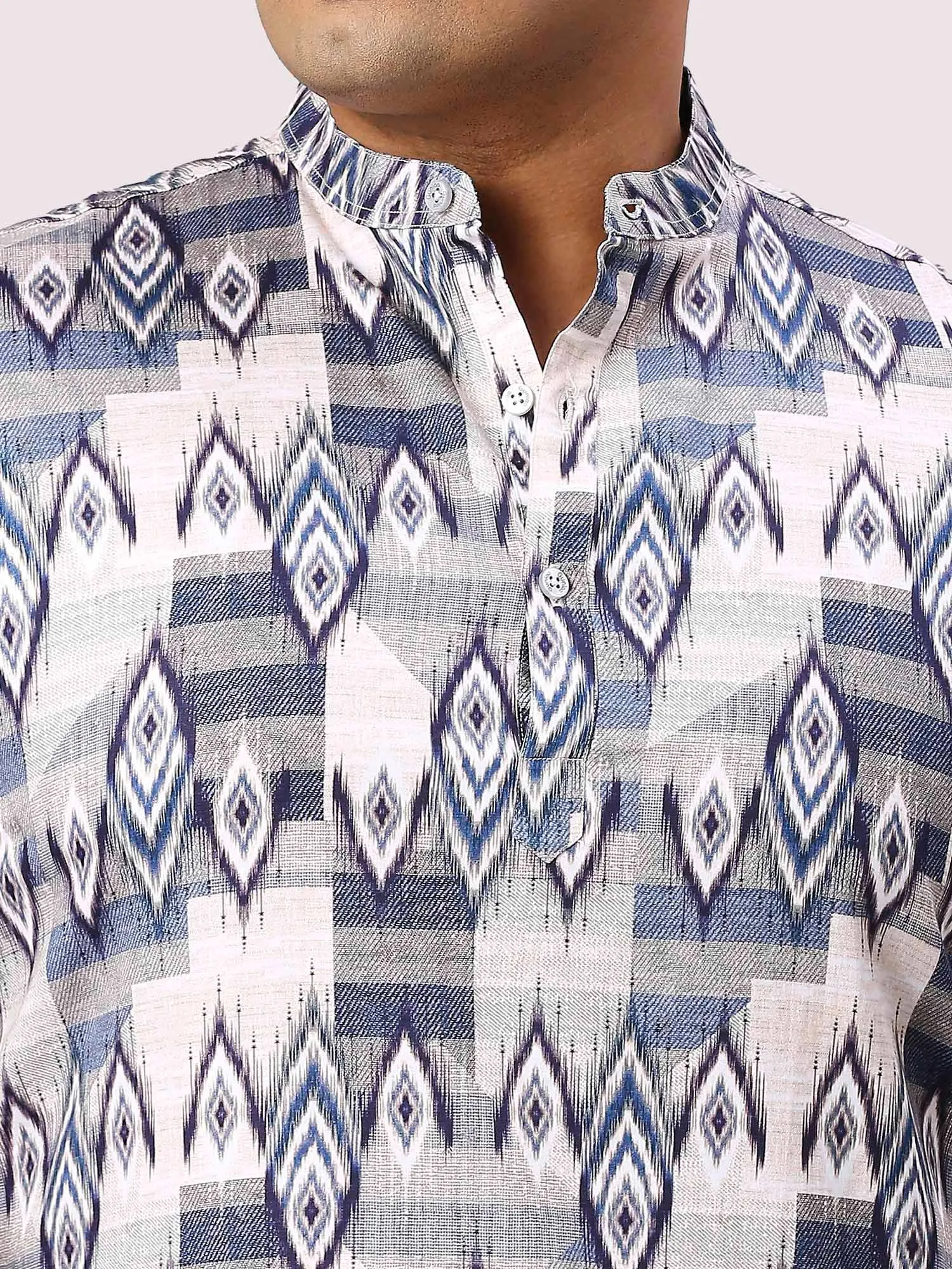 Blue Pattern Digital Printed Men's Plus Size Kurta