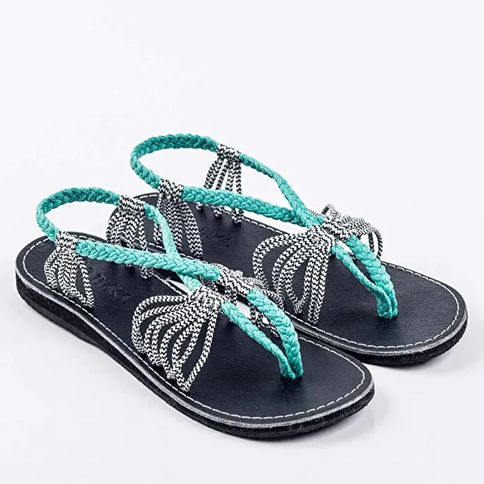 Boho Sage Green Handwoven Braided Flat Sandals