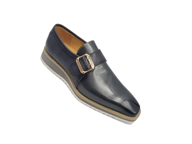 Carrucci Grey Men's Monkstraps Patent Leather casual shoes