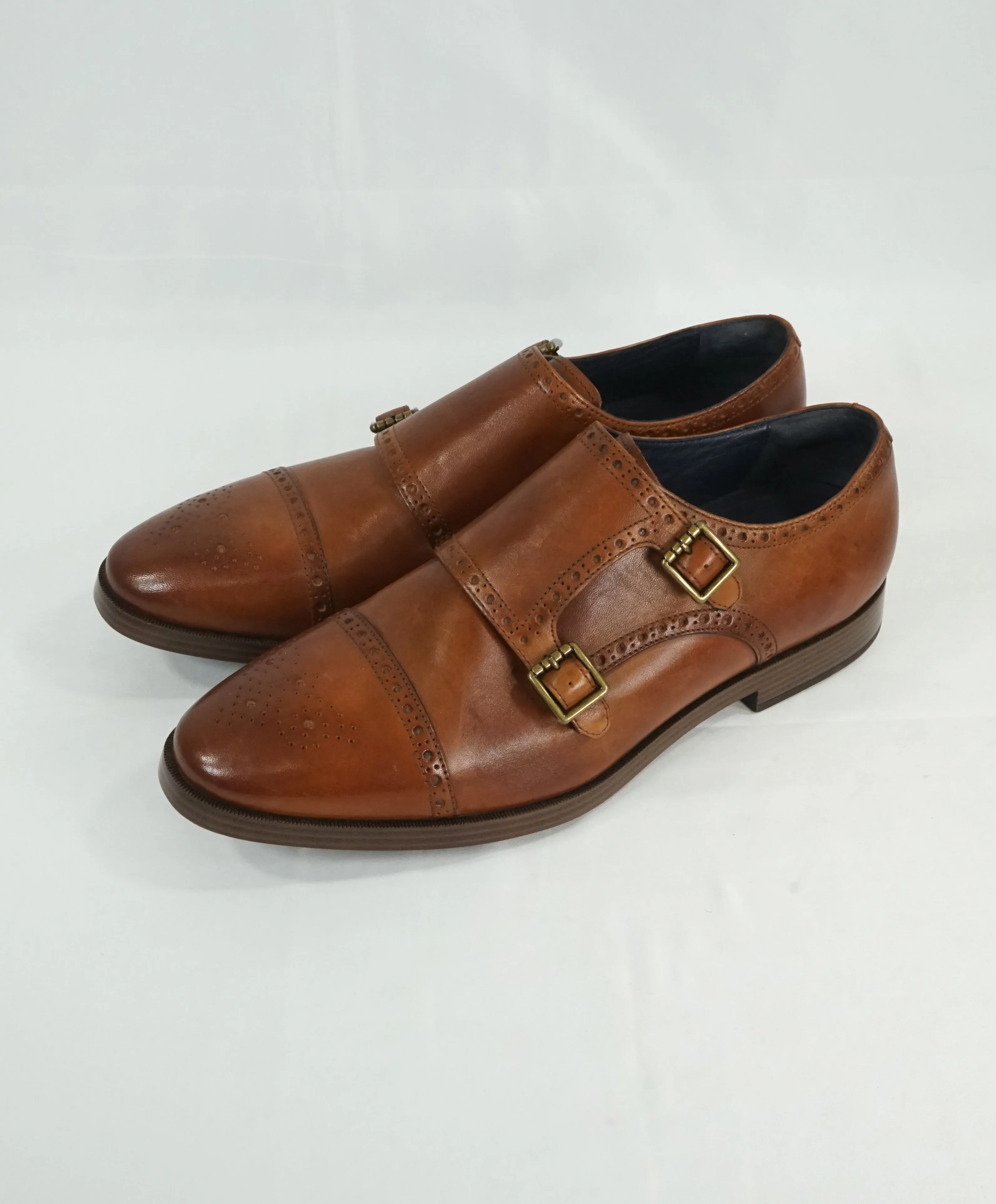 COLE HAAN - Brown Cap Toe Double Monk Strap Loafers "Grand OS” - 10.5