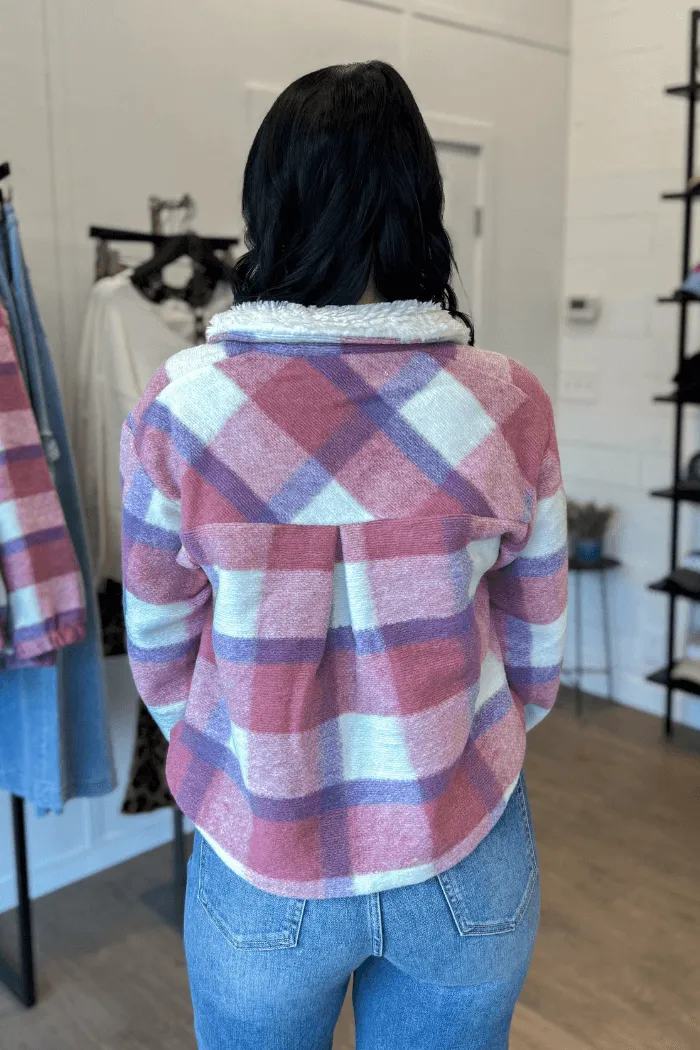 Cropped Plaid Sherpa Collared Quarter Zip