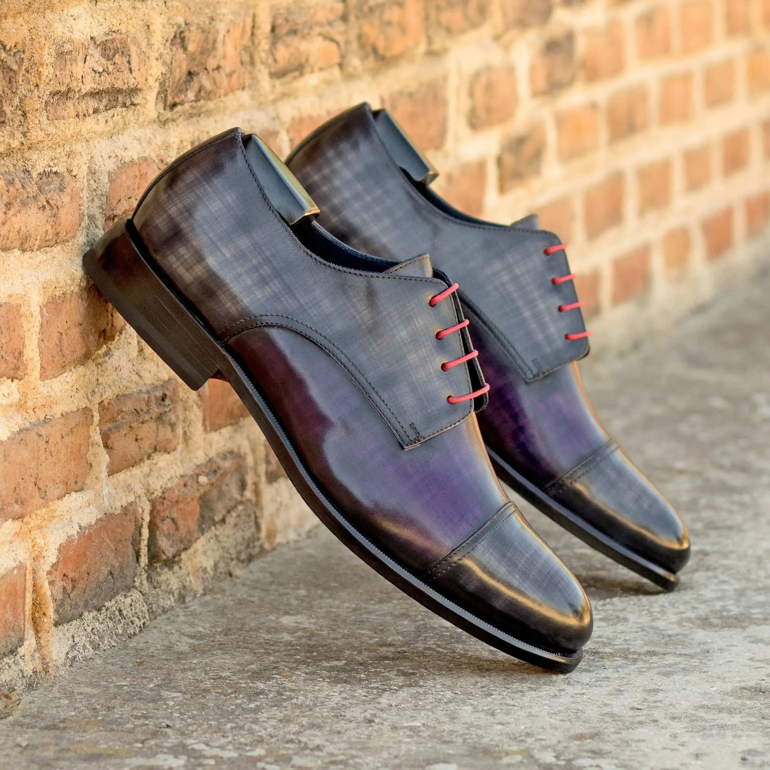 DapperFam Vero in Grey / Purple Men's Hand-Painted Patina Derby