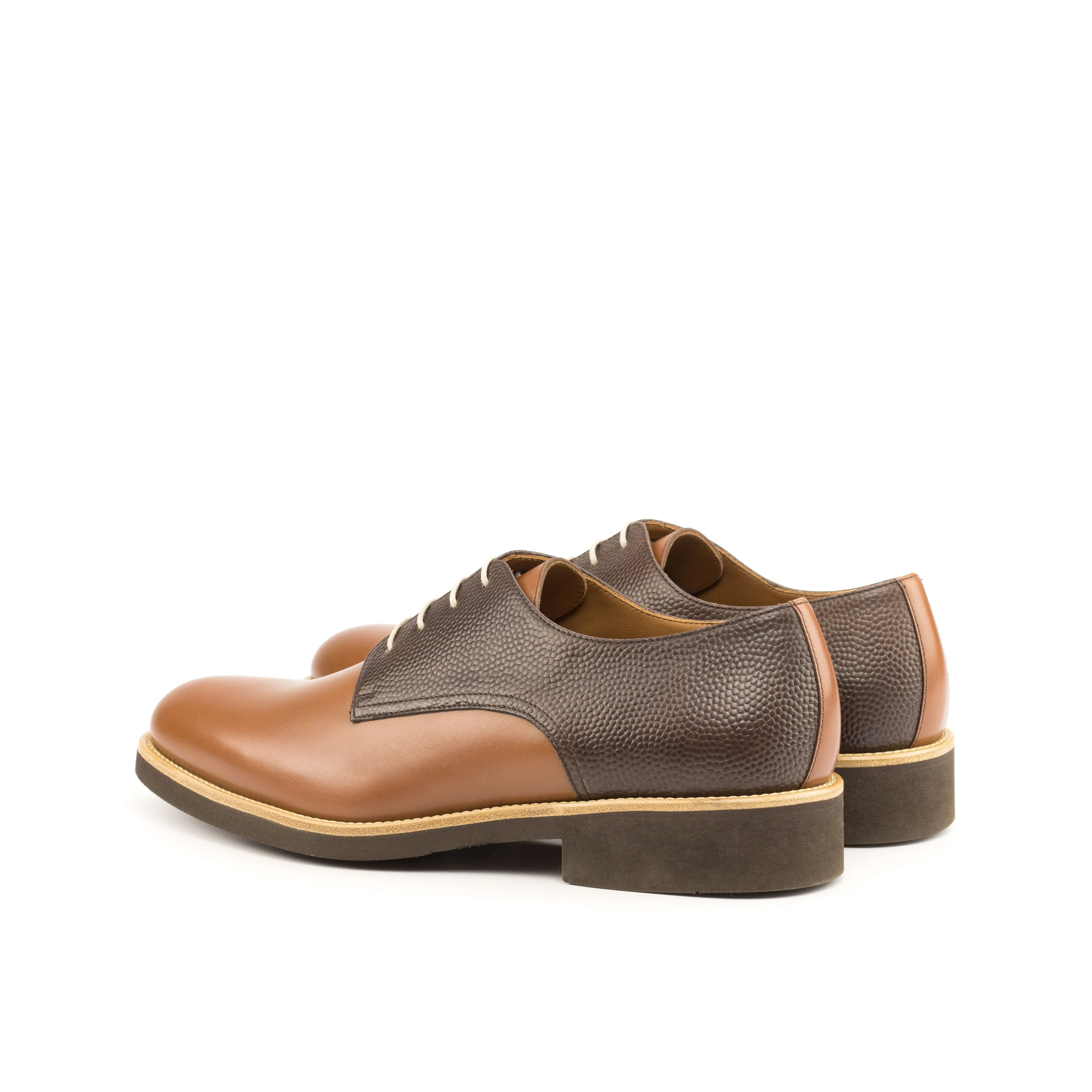 DapperFam Vero in Med Brown / Dark Brown Men's Italian Leather & Italian Pebble Grain Leather Derby