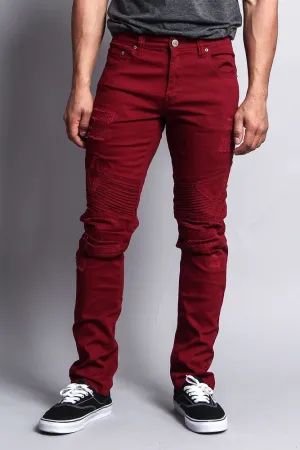 Distressed Biker Twill Skinny Pants