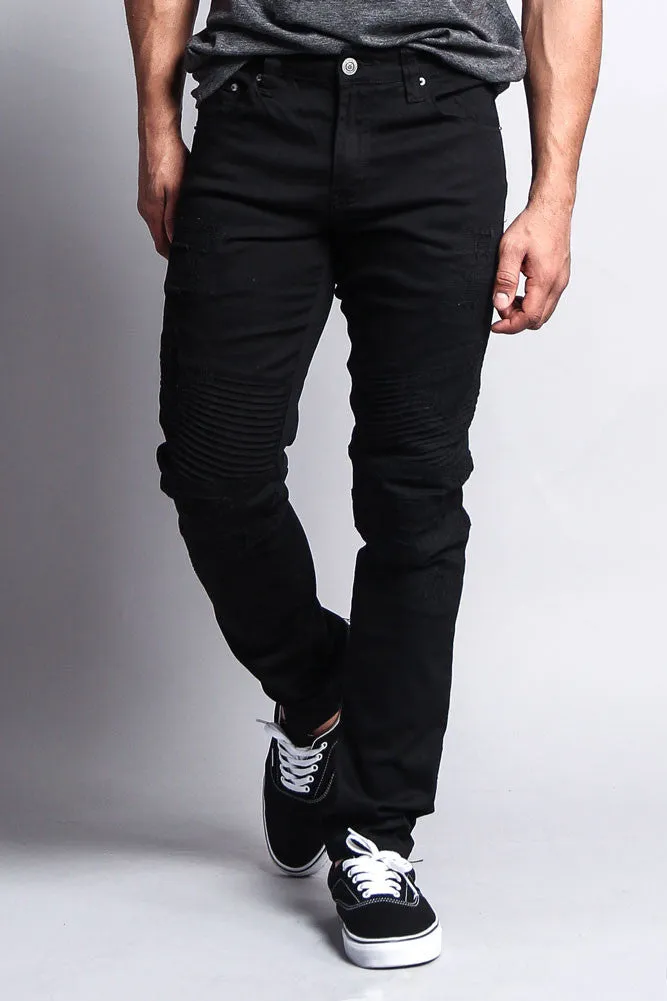 Distressed Biker Twill Skinny Pants