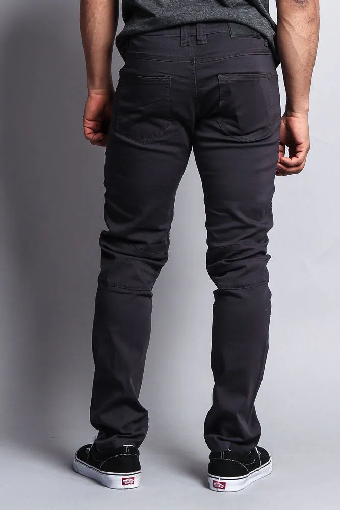 Distressed Biker Twill Skinny Pants