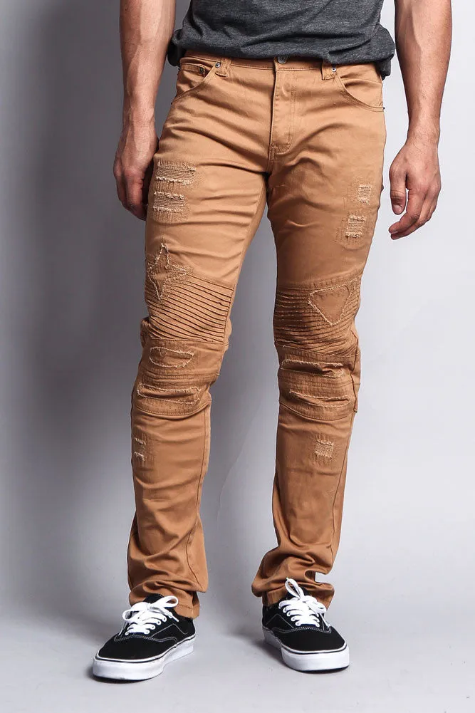 Distressed Biker Twill Skinny Pants