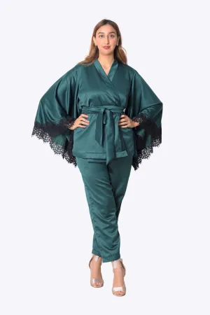 Duchess green satin pajamas set