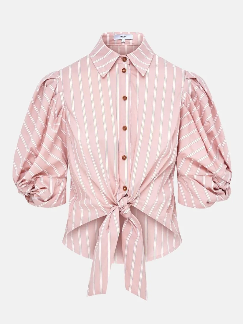 Ellery Knot Sleeve Tie Front Shirt Pink & White Stripe