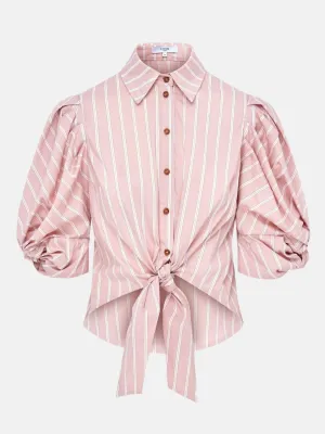 Ellery Knot Sleeve Tie Front Shirt Pink & White Stripe