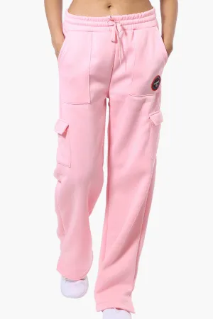 Fahrenheit Fleece Tie Waist Cargo Sweatpants - Pink