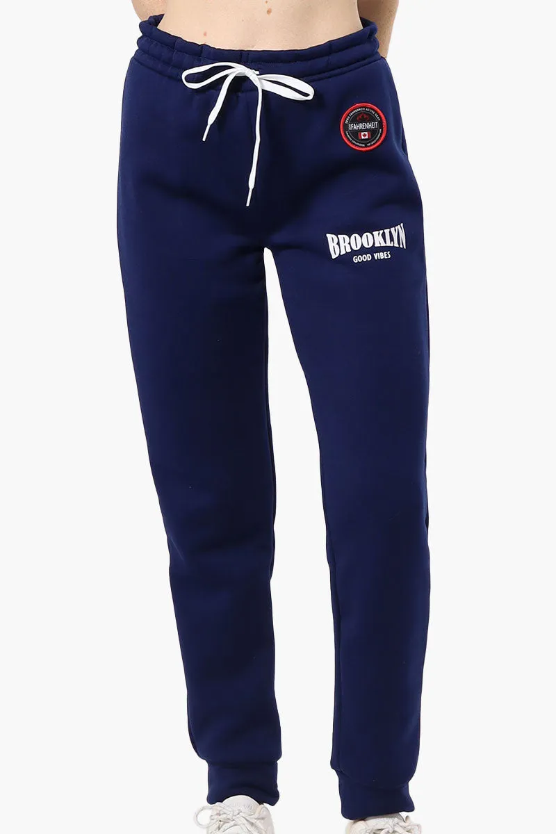 Fahrenheit Tie Waist Brooklyn Print Joggers - Navy