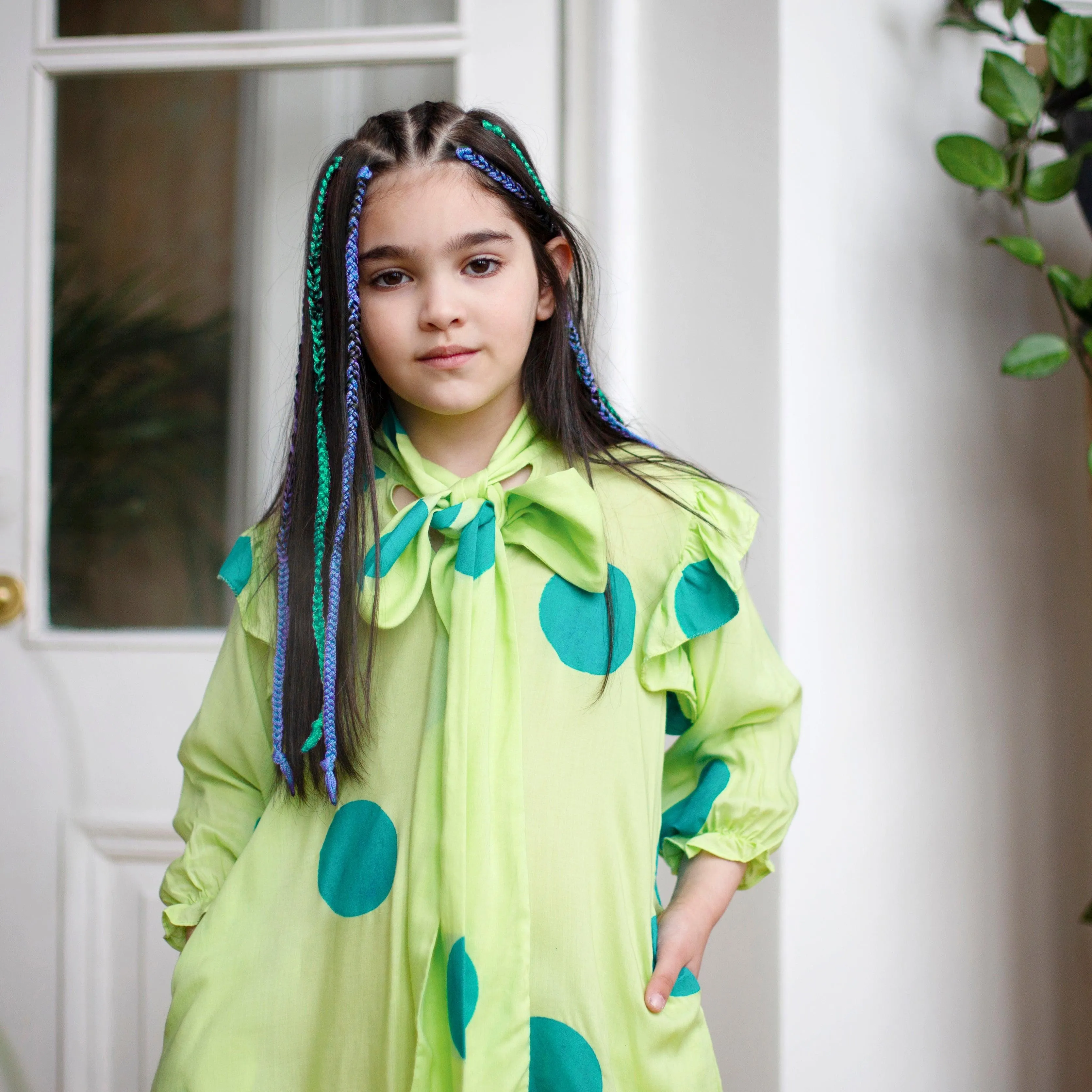 Fairytale- Lime Green Dress with Polka Dots for Girls