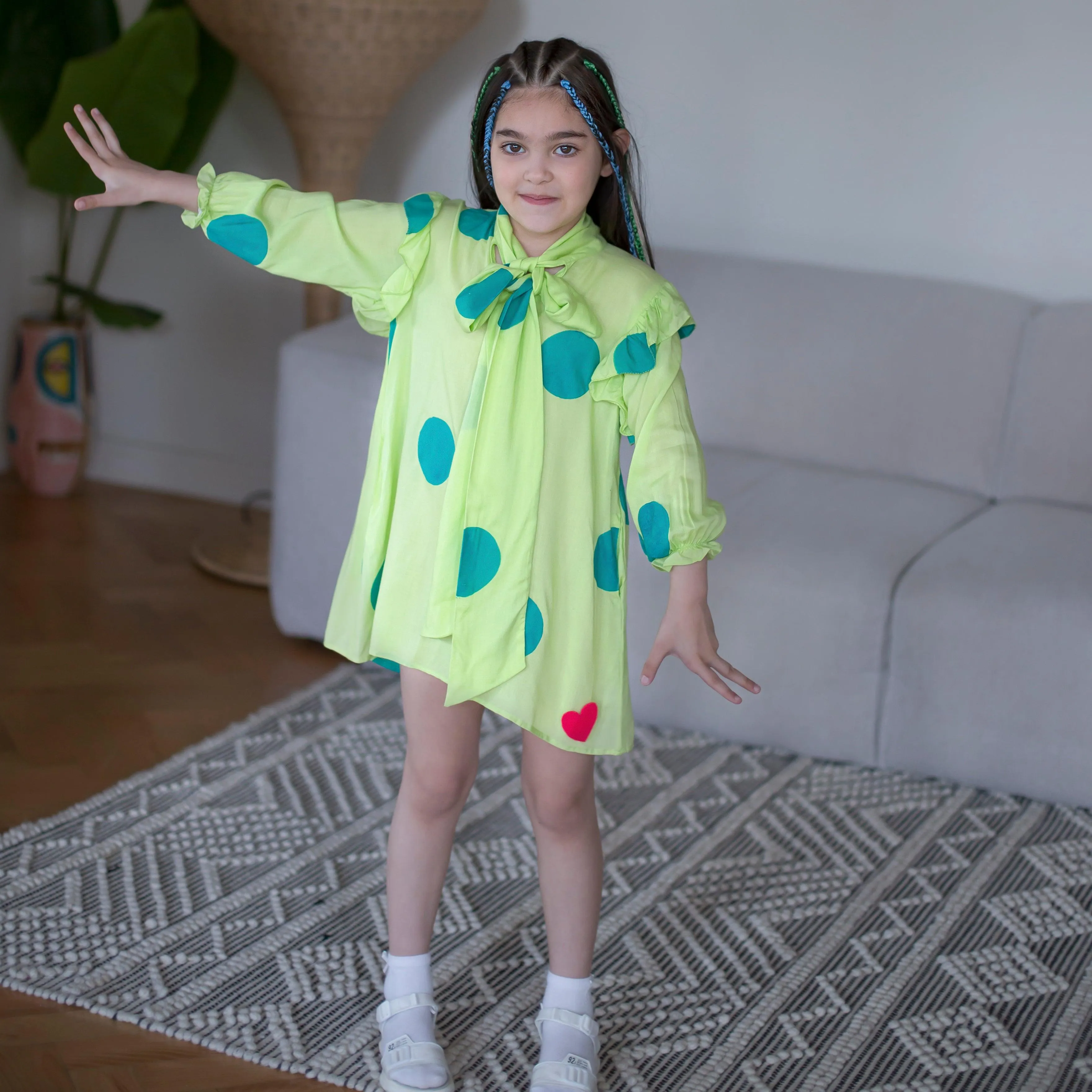 Fairytale- Lime Green Dress with Polka Dots for Girls