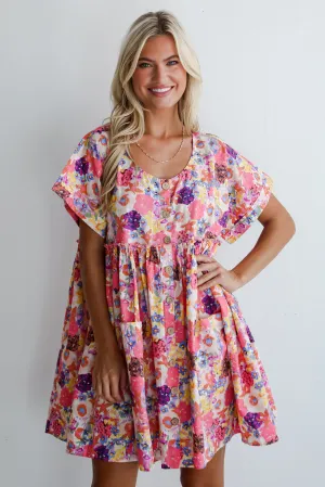 FINAL SALE - Lovely Muse Pink Floral Babydoll Mini Dress