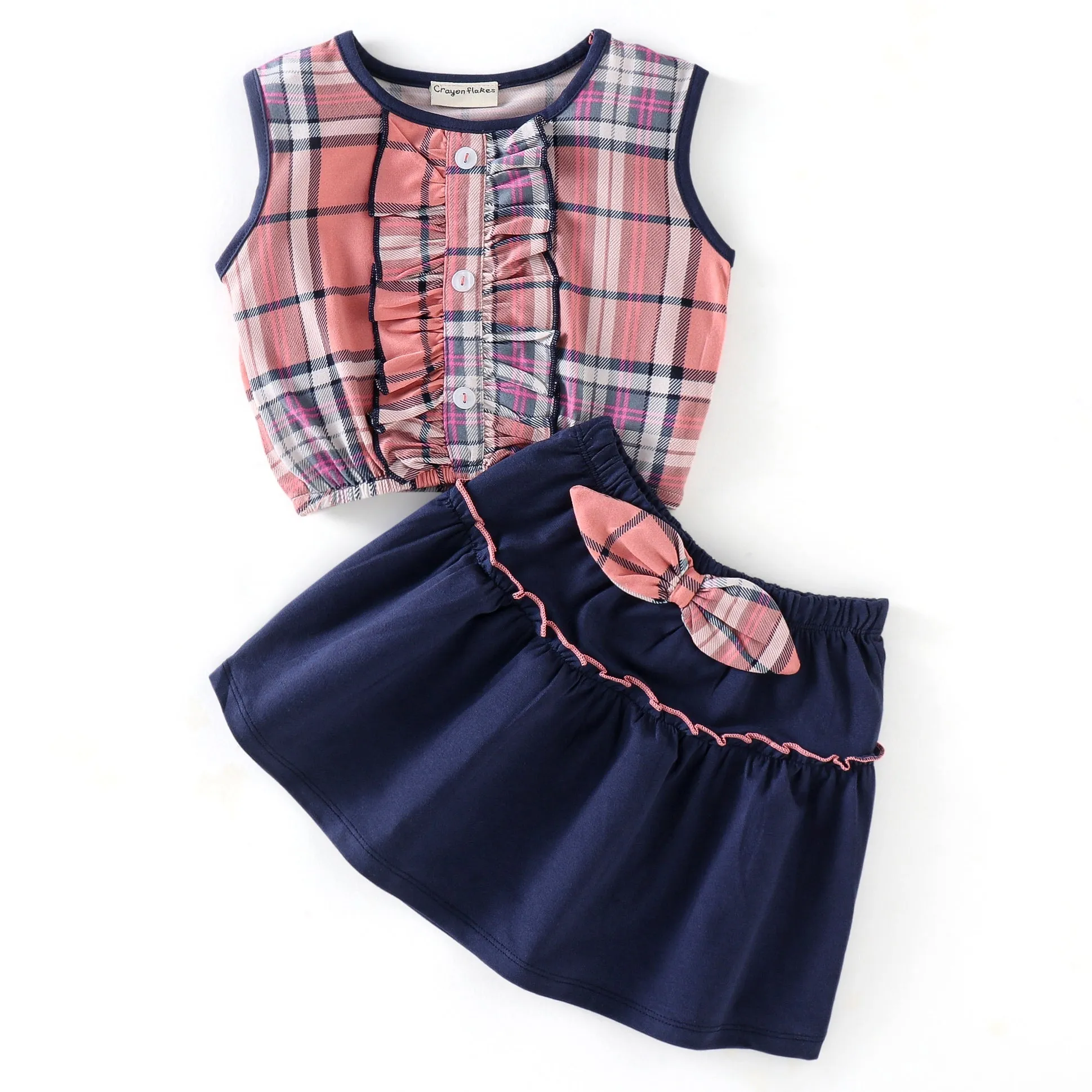 Frilled Sleeveless Top and Bow Skirt Set