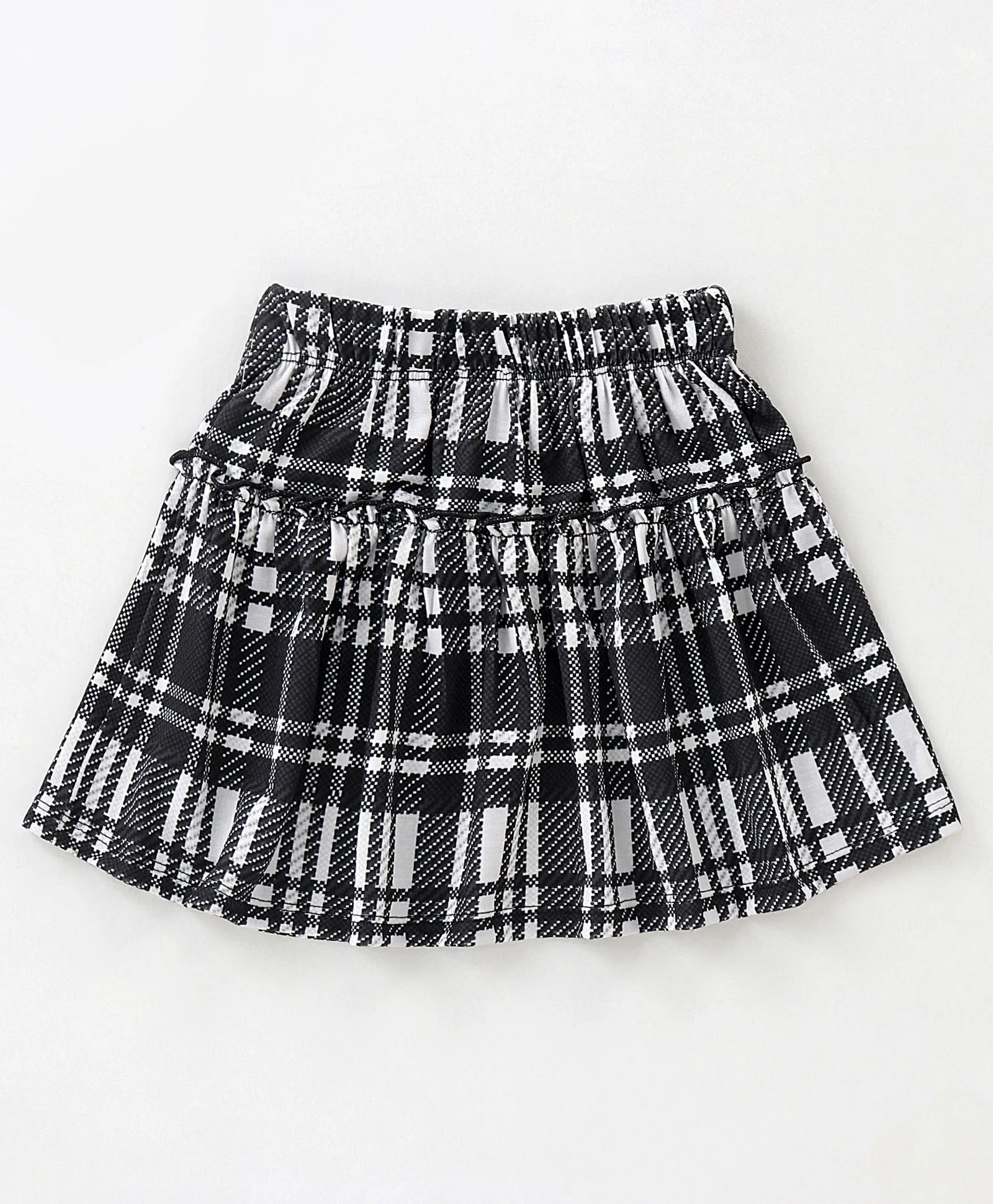 Front Frilled Top Checkered Skirt Set