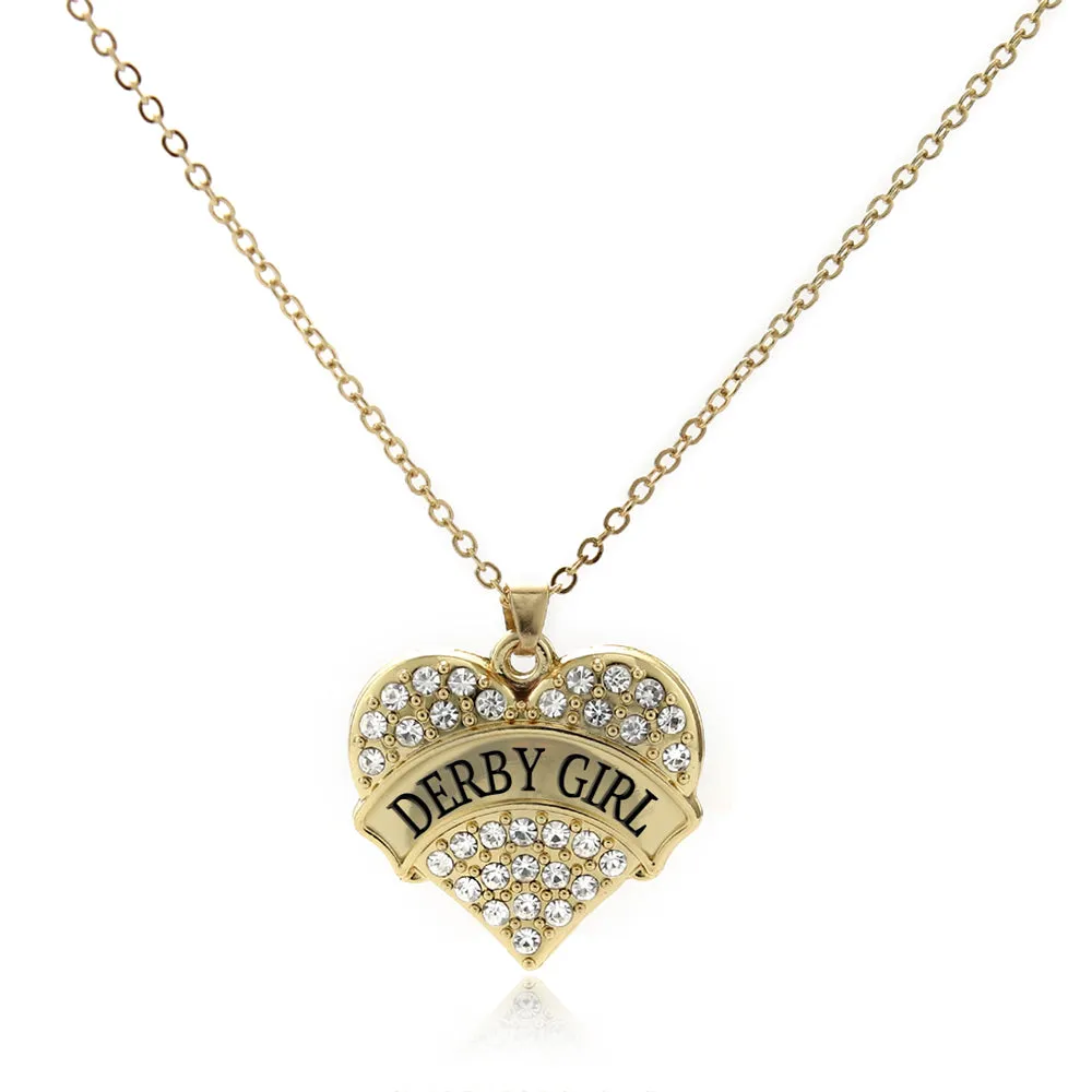 Gold Derby Girl Pave Heart Charm Classic Necklace