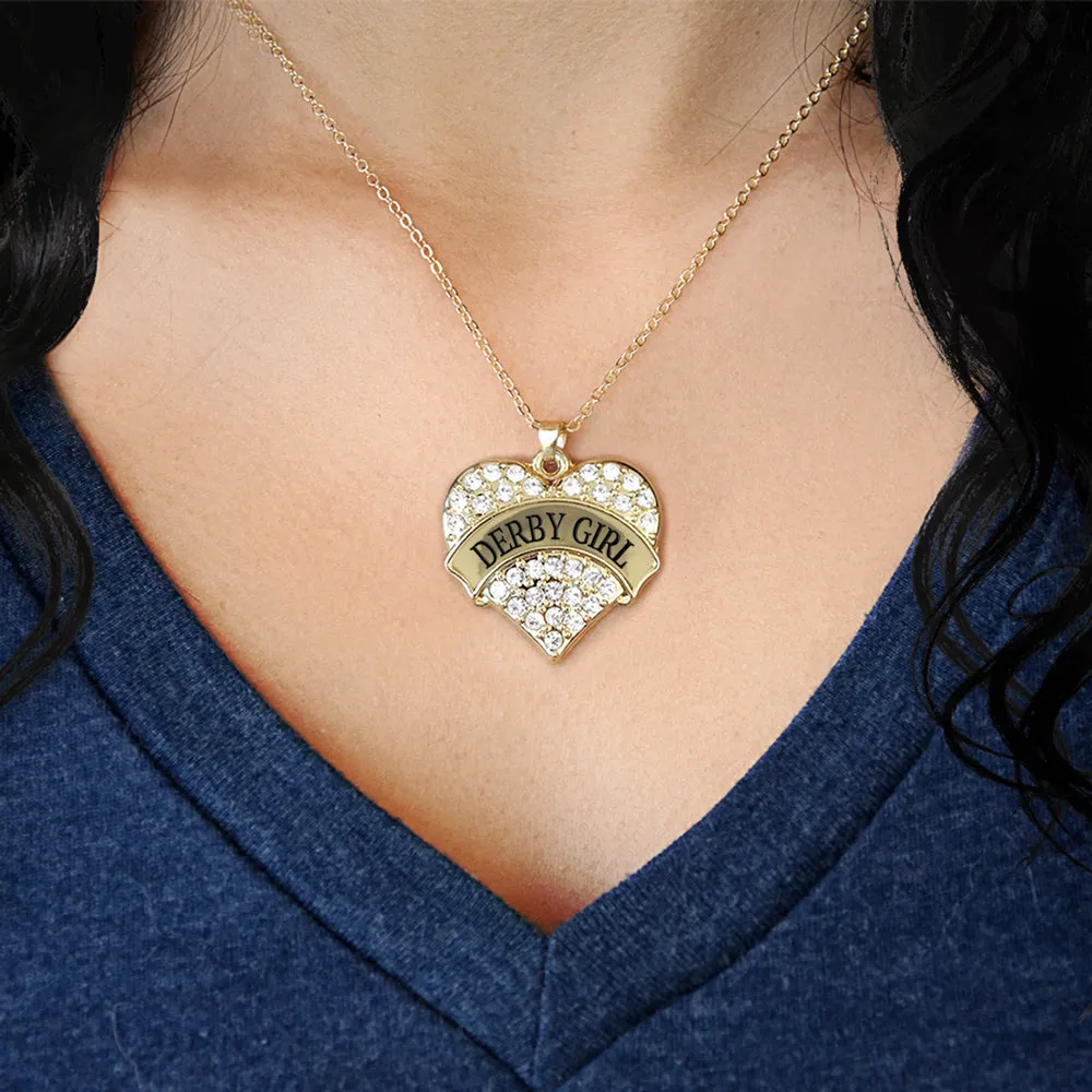 Gold Derby Girl Pave Heart Charm Classic Necklace