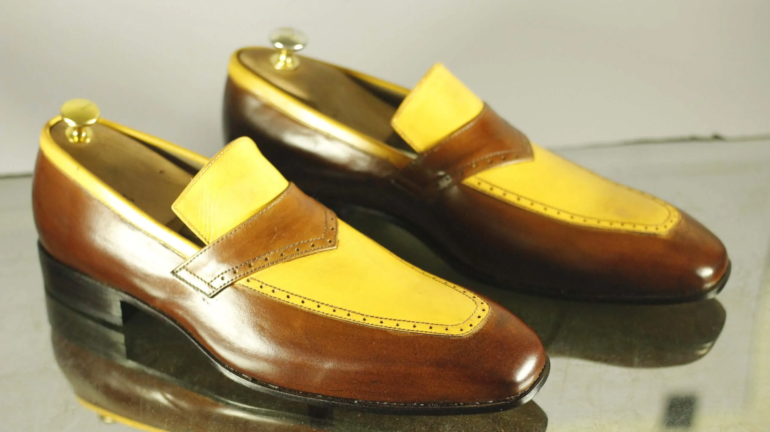 Handmade Men's Brown Tan Leather Penny Loafers, Men Dress Fashion Driving Shoes