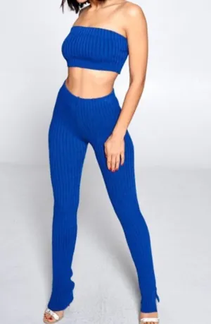 Kim Knit Two Piece Pants Set - Blue