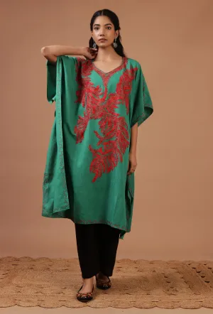 Light Sea Green Cotton Crush Ari Embroidered Kaftan- Free Size