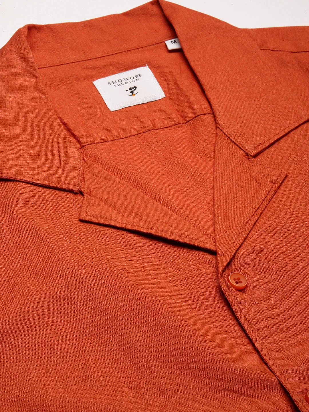 Men Cuban Collar Solid Orange Casual Shirt