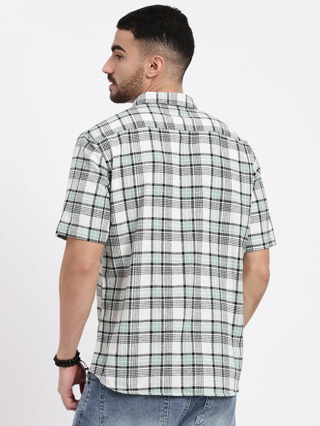 Men Green Checked Slim Fit Shirt