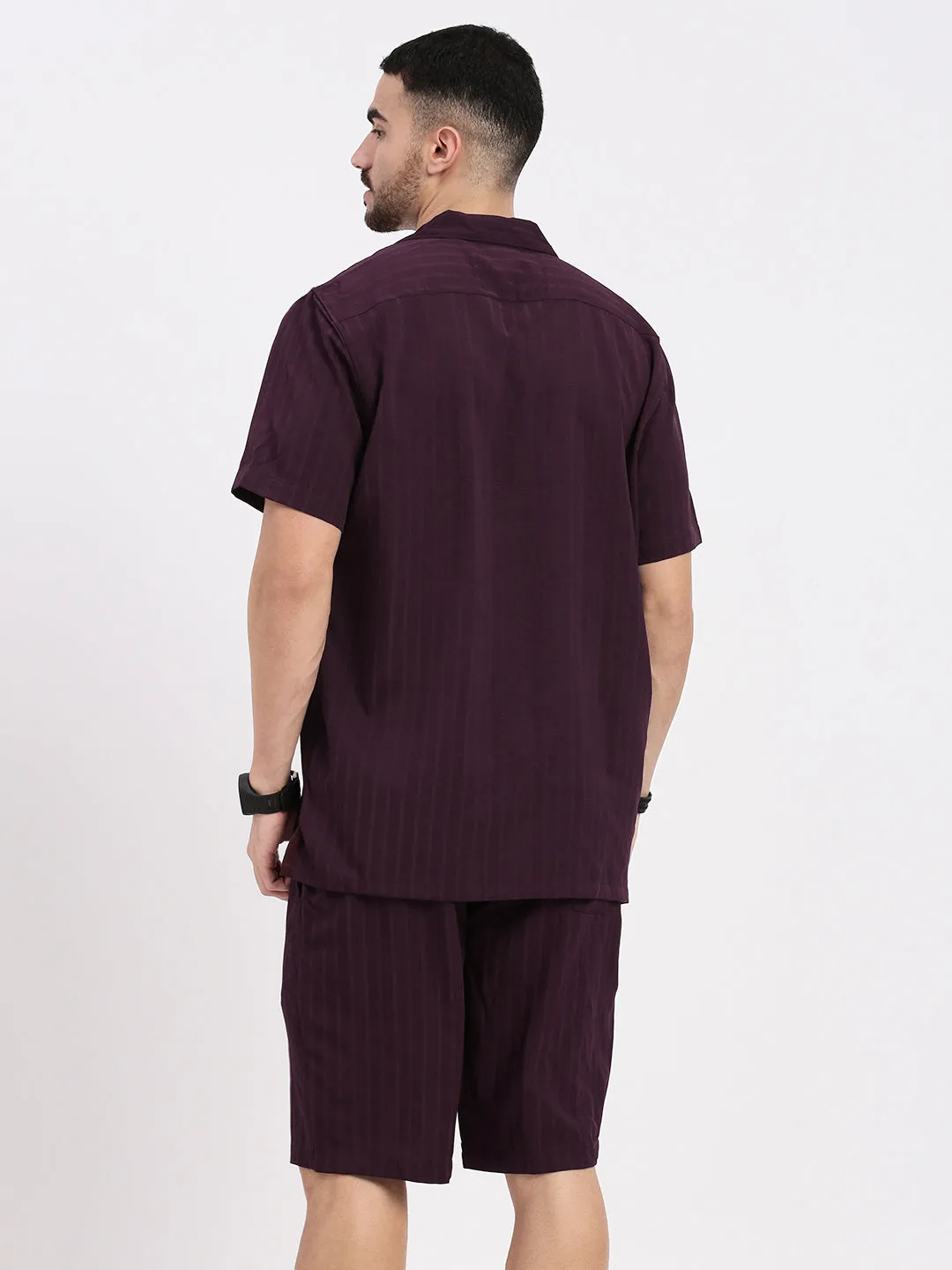 Men Purple Solid Co Ords Set