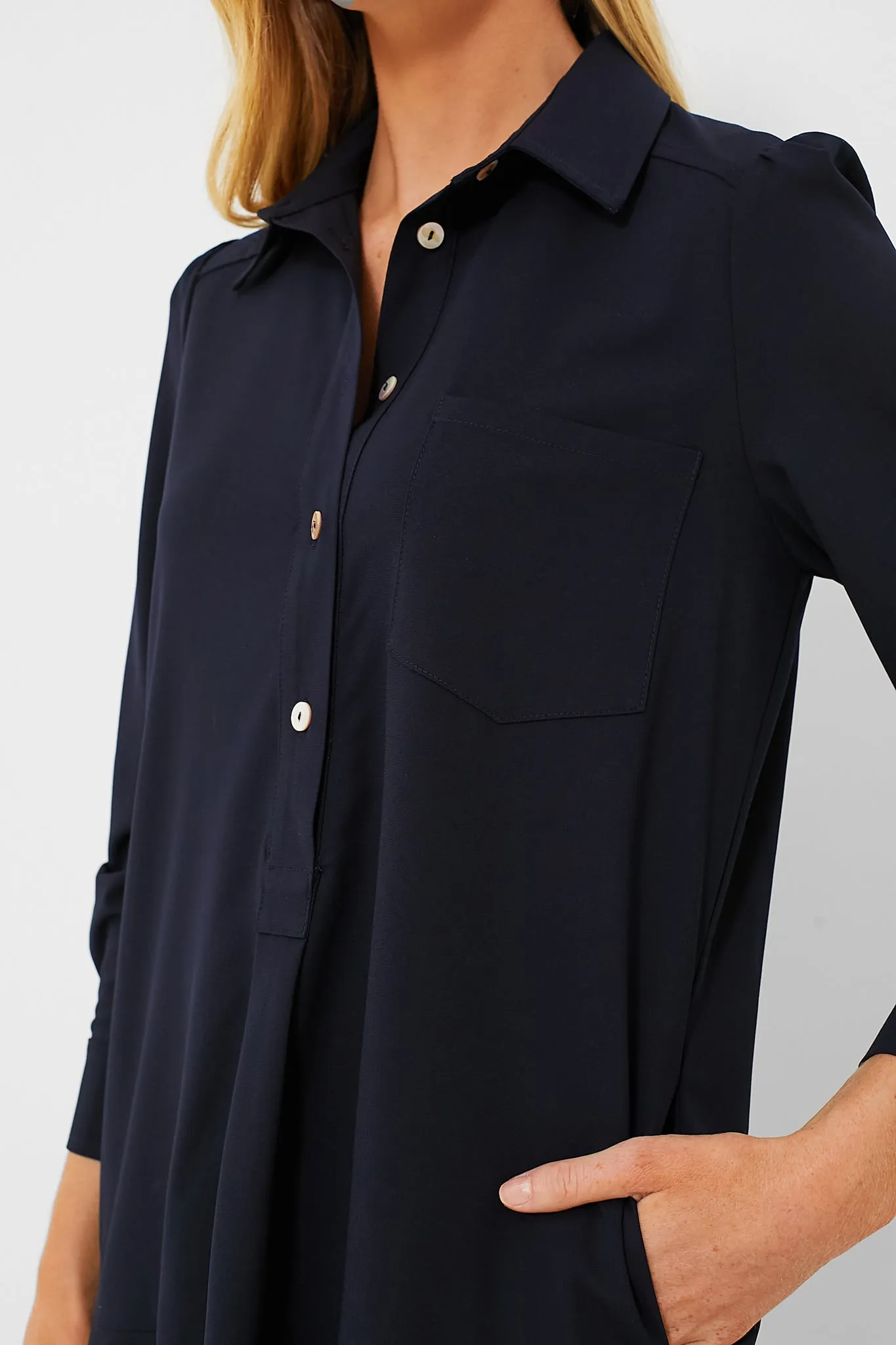 Navy Crepe Callahan Shirt Dress