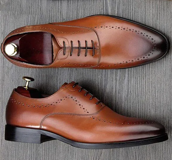 New Stylish Handmade Men Brown Burnished Toe Leather Shoes, Men's Dress Oxfords Shoes