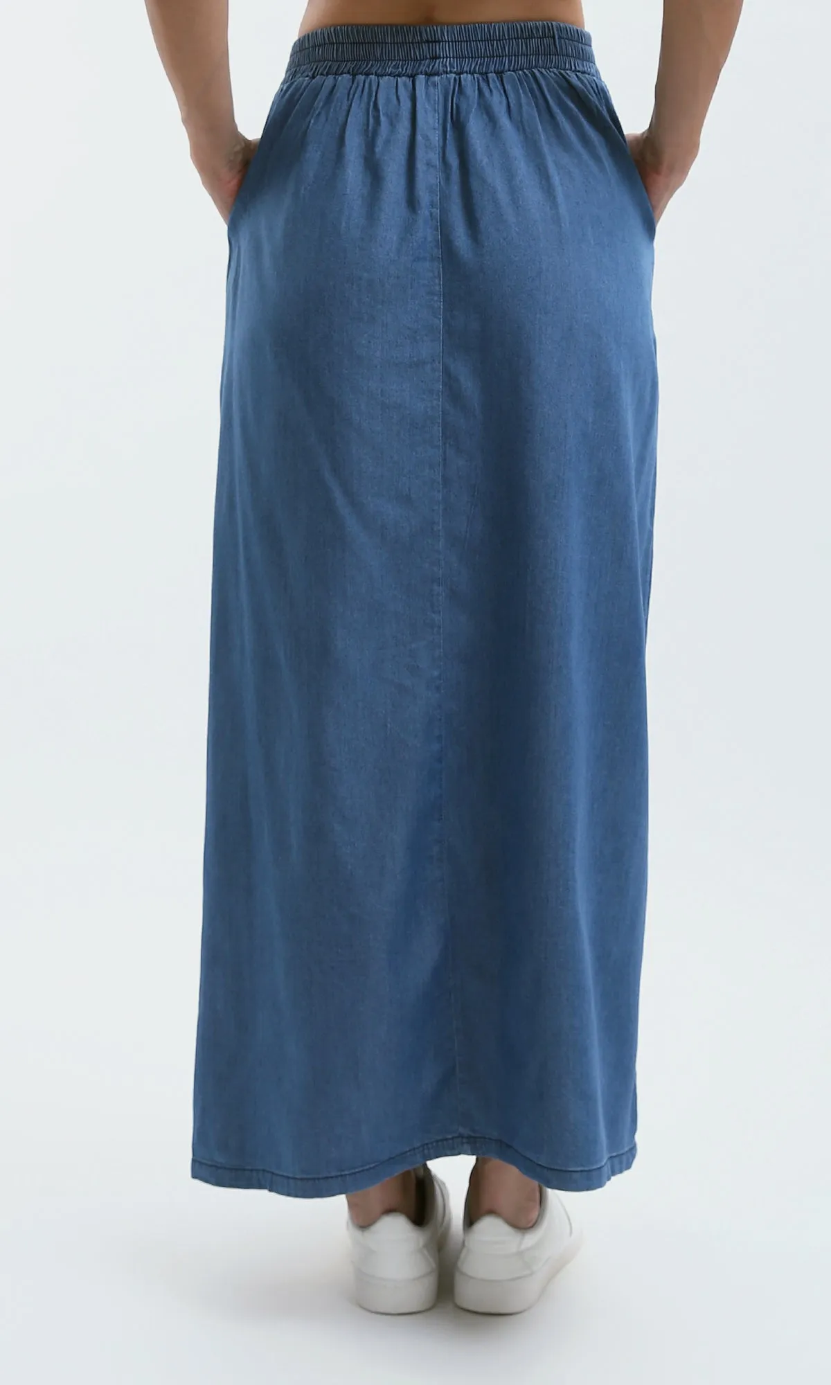 O182850 Elastic Waist Slip On Medium Blue Skirt Two Pockets