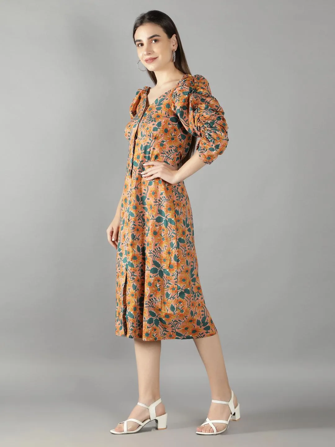 Peach Cobbler Long Voluminous Sleeves Dress